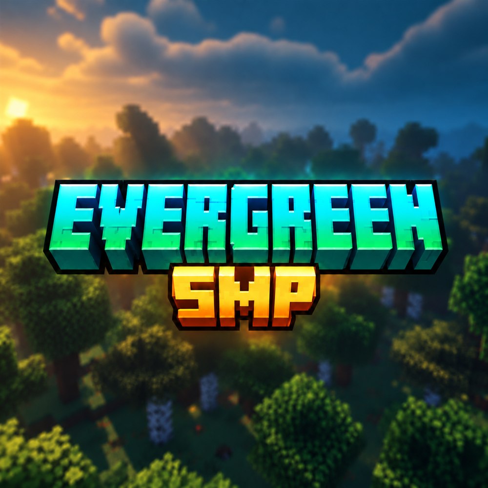 숲을 배경으로 한 EVERGREEN SMP 3D 블록 로고